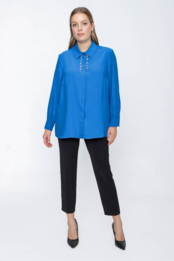 Saks İşleme Detaylı Şık Bluz - 1