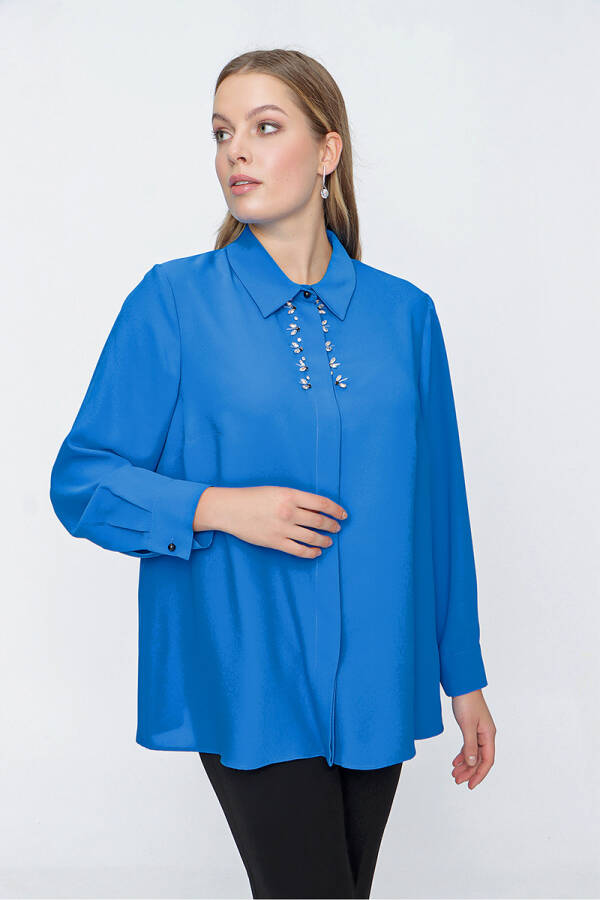 Saks İşleme Detaylı Şık Bluz - 3