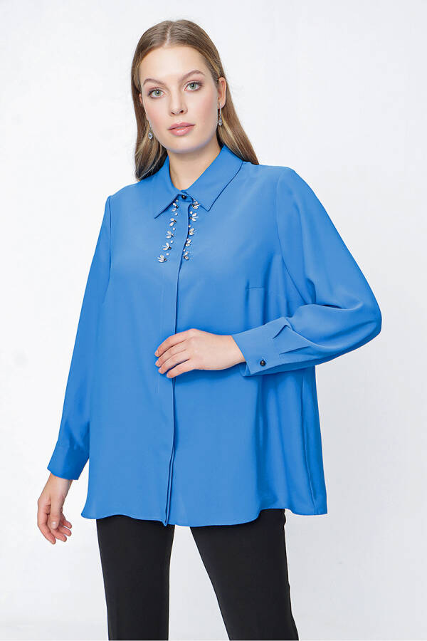 Saks İşleme Detaylı Şık Bluz - 4