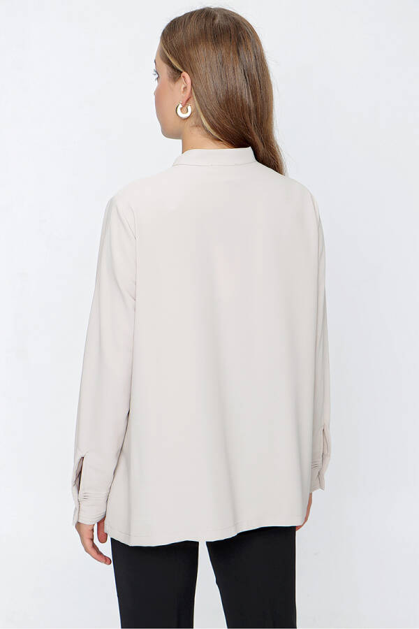 Bej Hakim Yaka Nervürlü Bluz - 7