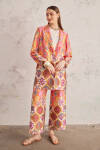Turuncu Desenli Saten Pantolon - 2