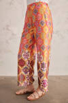 Turuncu Desenli Saten Pantolon - 4