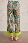 Yeşil Paçası Garnili Saten Desenli Pantolon - 6