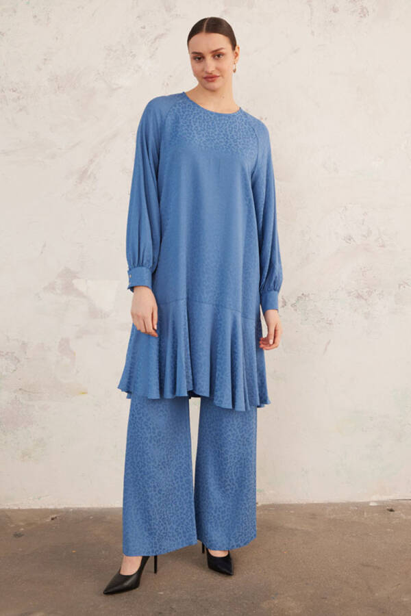 İndigo Leopar Jakarlı Pantolon - 1