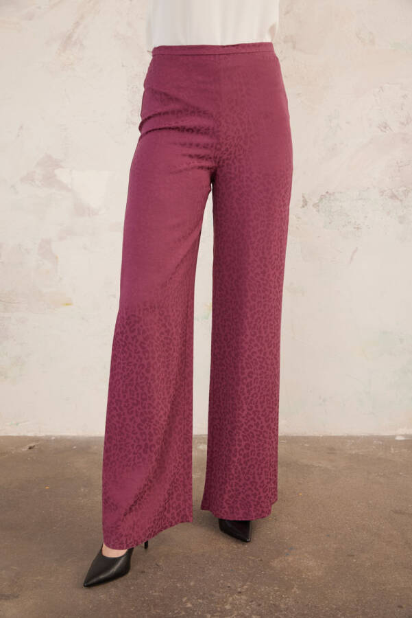 Bordo Leopar Jakarlı Pantolon - 3