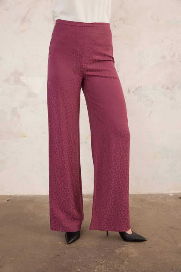 Bordo Leopar Jakarlı Pantolon - 4