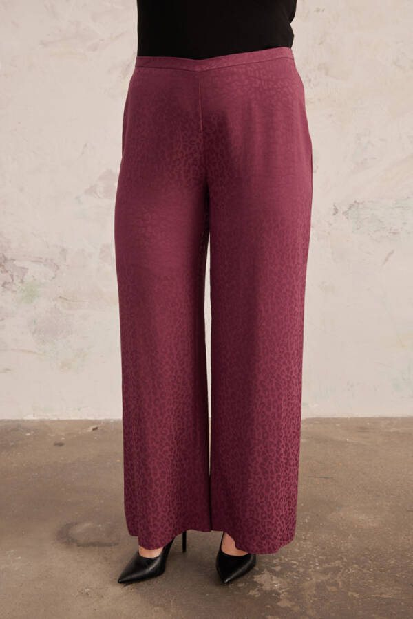 Bordo Leopar Jakarlı Pantolon - 5