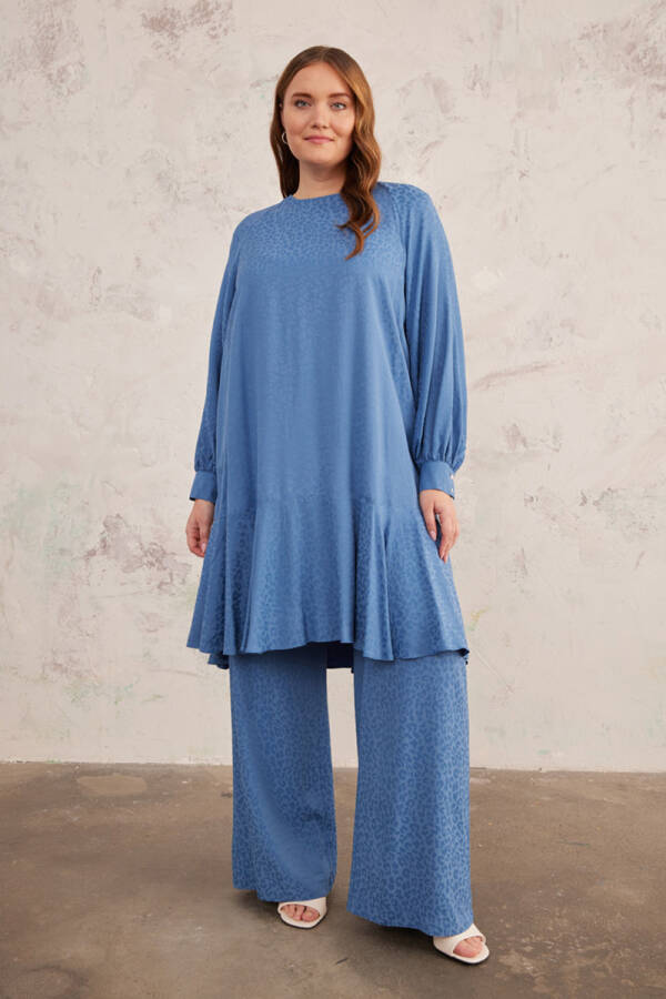 İndigo Leopar Jakarlı Pantolon - 1