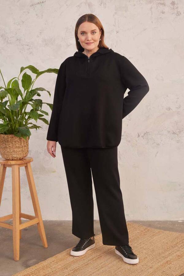 Siyah Beli Lastikli Örme Pantolon - 1