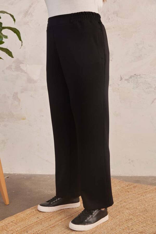 Siyah Beli Lastikli Örme Pantolon - 7
