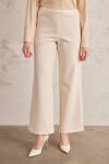 Ekru Arka Bel Lastikli Geniş Paça Pantolon - 3