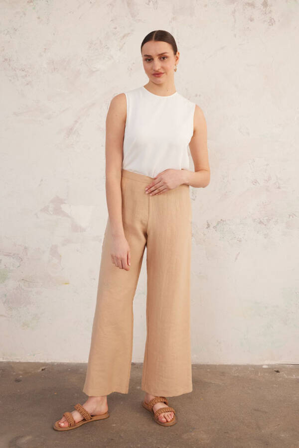 Bej Keten Pantolon - 7