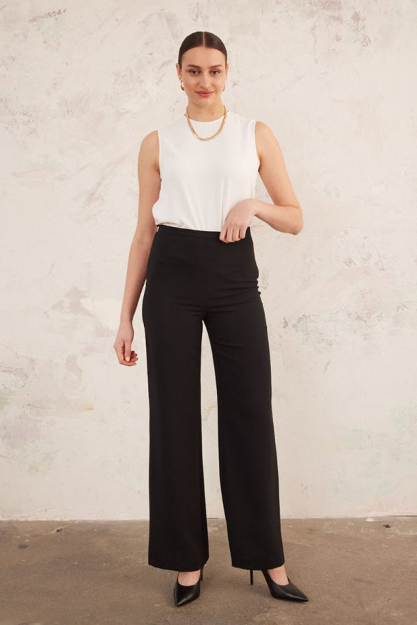 Siyah İnce Kemer Yandan Fermuarlı Pantolon - 2