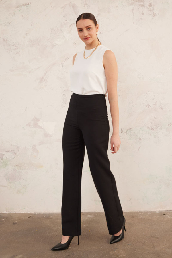 Siyah İnce Kemer Yandan Fermuarlı Pantolon - 3