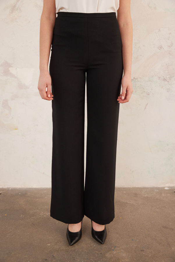 Siyah İnce Kemer Yandan Fermuarlı Pantolon - 4