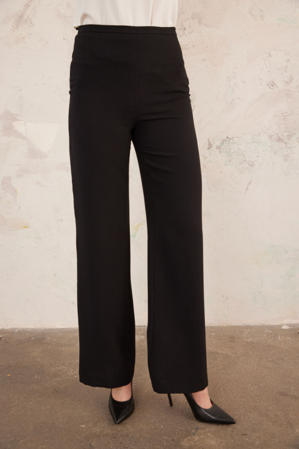 Siyah İnce Kemer Yandan Fermuarlı Pantolon - 6