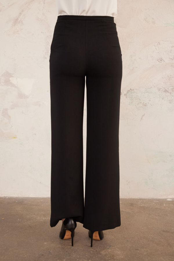 Siyah İnce Kemer Yandan Fermuarlı Pantolon - 7
