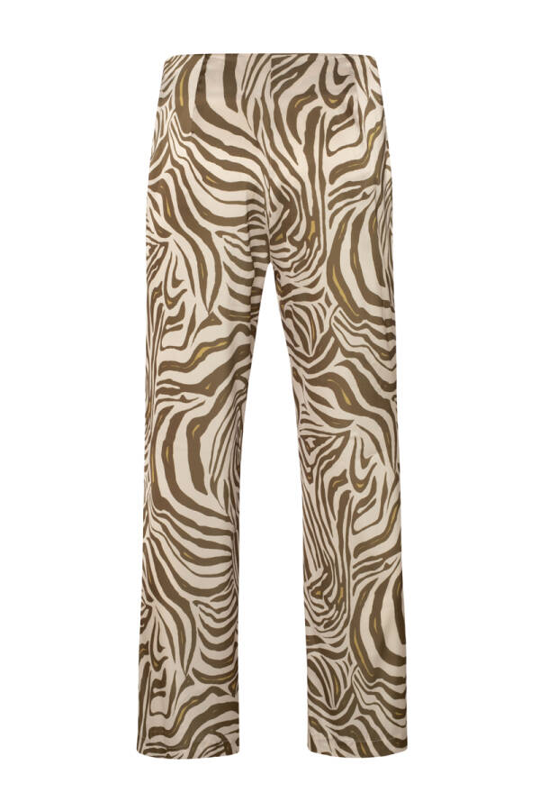 Yeşil Yandan Fermuarlı Saten Zebra Desen Pantolon - 2