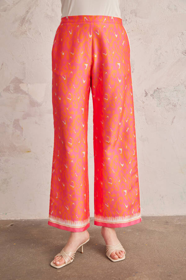 Fuşya Rahat Kesim Biyeli Desenli Pantolon - 2