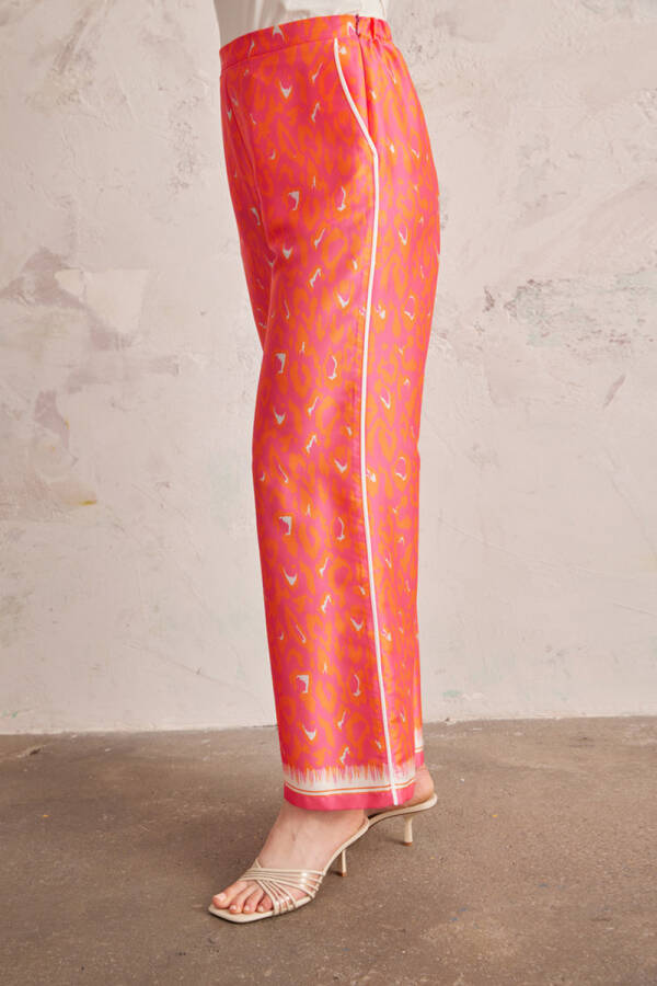 Fuşya Rahat Kesim Biyeli Desenli Pantolon - 3