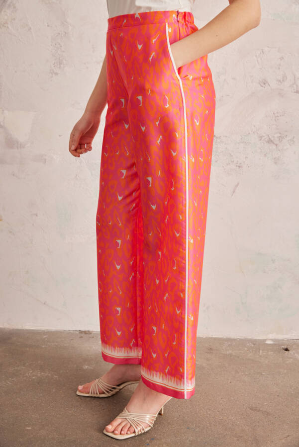 Fuşya Rahat Kesim Biyeli Desenli Pantolon - 5