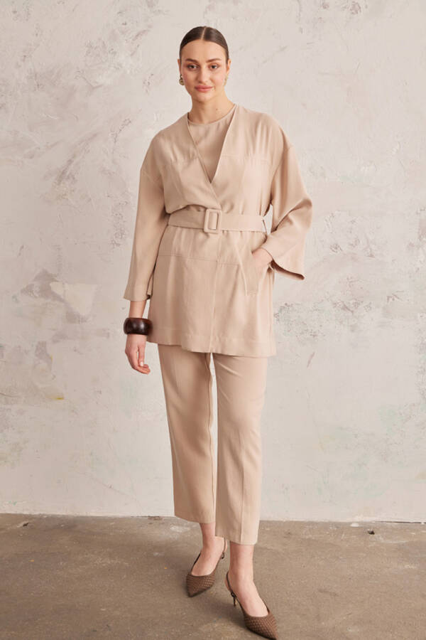 Camel Geniş Kemerli Havuç Kesim Pantolon - 1