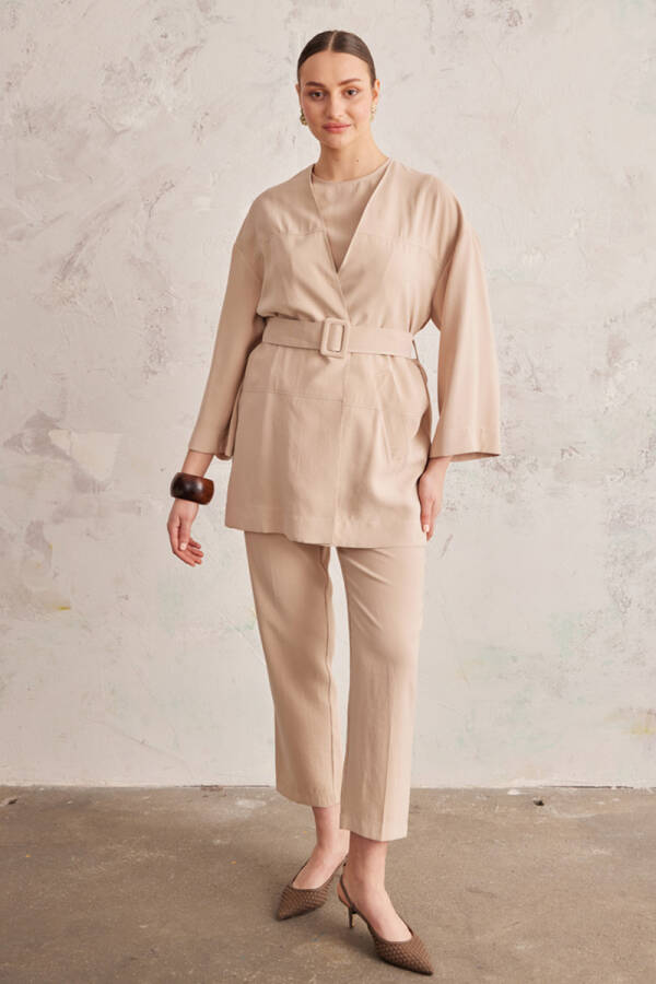 Camel Geniş Kemerli Havuç Kesim Pantolon - 5