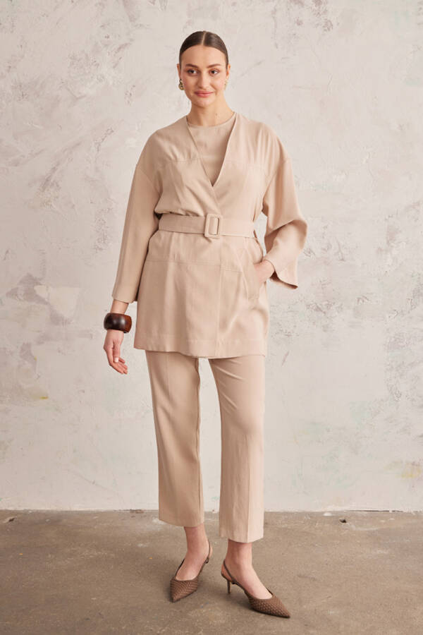 Camel Geniş Kemerli Havuç Kesim Pantolon - 7