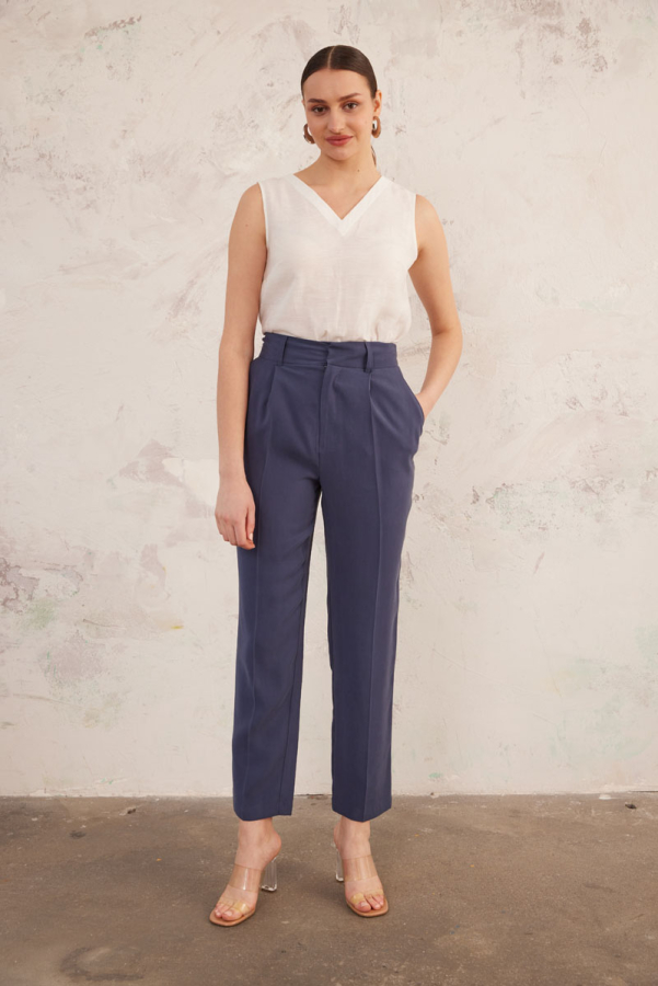 Lacivert Geniş Kemerli Havuç Kesim Pantolon - 2