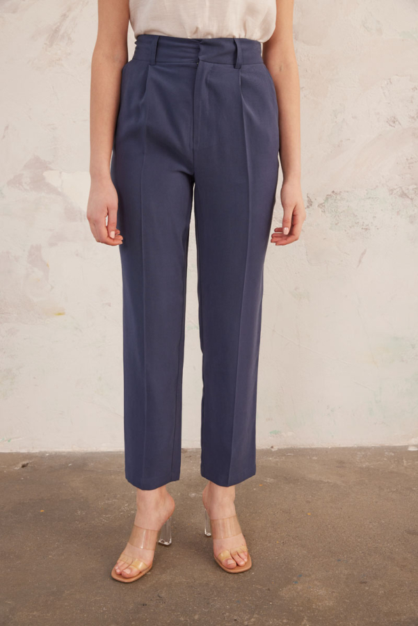 Lacivert Geniş Kemerli Havuç Kesim Pantolon - 5