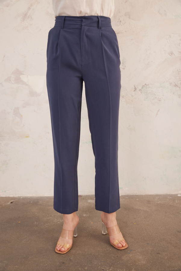 Lacivert Geniş Kemerli Havuç Kesim Pantolon - 6