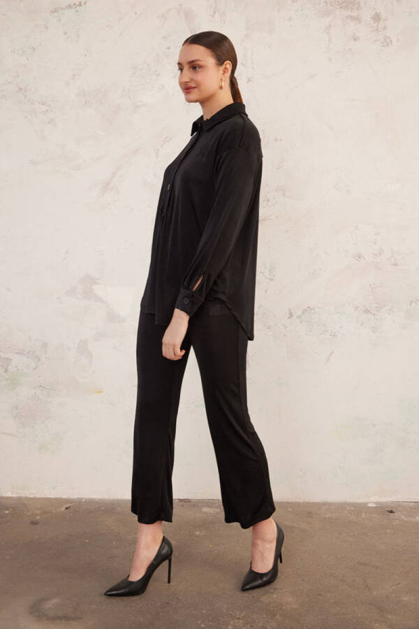 Siyah Örme Pantolon - 1