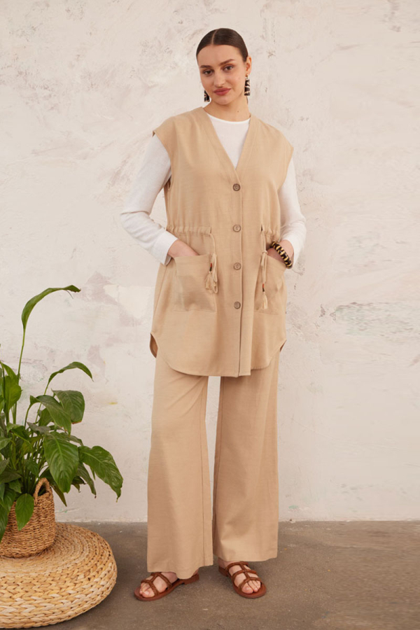 Bej Boru Paça Pantolon - 1