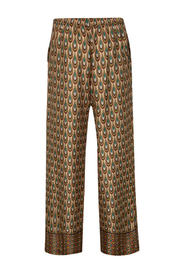 Yeşil Desenli Saten Pantolon - 3