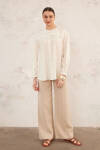 Camel Keten Geniş Paça Pantolon 