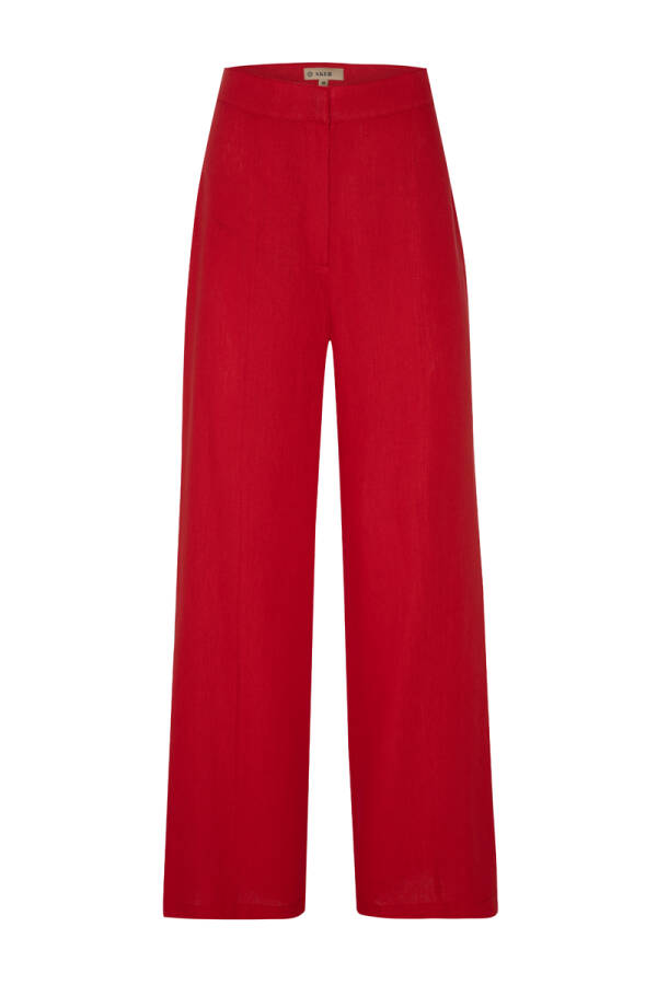 Kırmızı Keten Geniş Paça Pantolon - 1