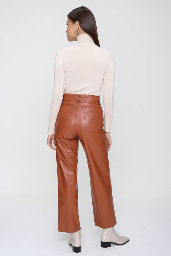 Kiremit Bol Paça Deri Pantolon - 7