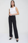 Siyah Toka Detaylı Bol Paça Crep Pantolon - 2
