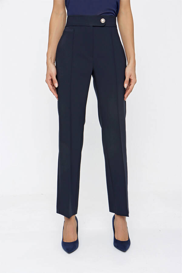 Lacivert Nervürlü Düz Kesim Pantolon - 4
