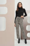 Gri Leopar Desen Rahat Kesim Örme Pantolon - 1