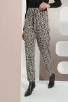 Gri Leopar Desen Rahat Kesim Örme Pantolon - 3