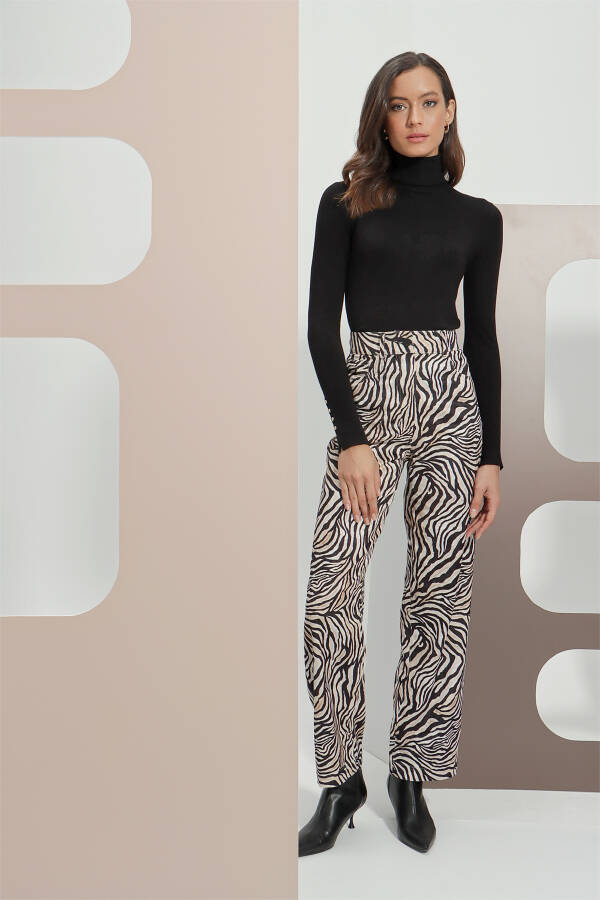 Renkli Zebra Desen Kadife Pantolon - 2