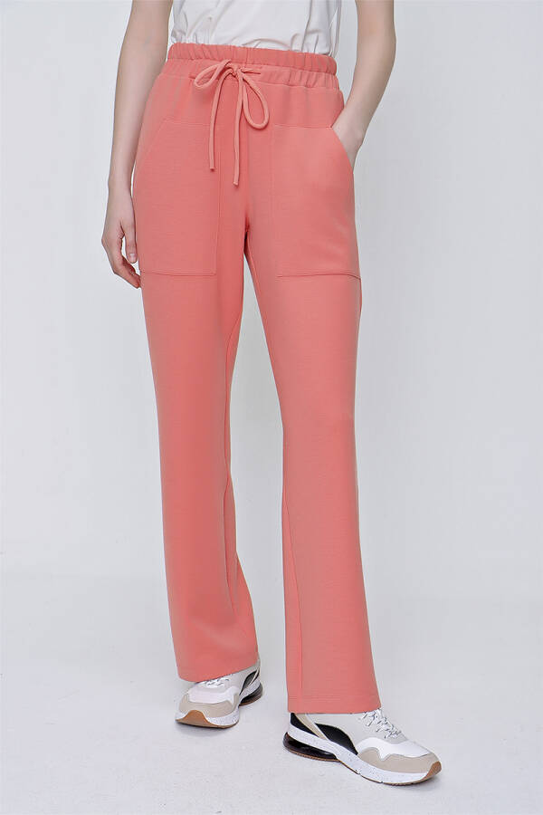 Turuncu Spor Örme Kumaş Beli Lastikli Pantolon - 3
