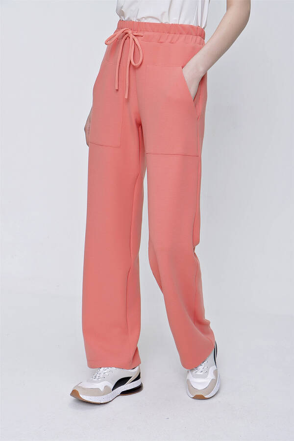 Turuncu Spor Örme Kumaş Beli Lastikli Pantolon - 4
