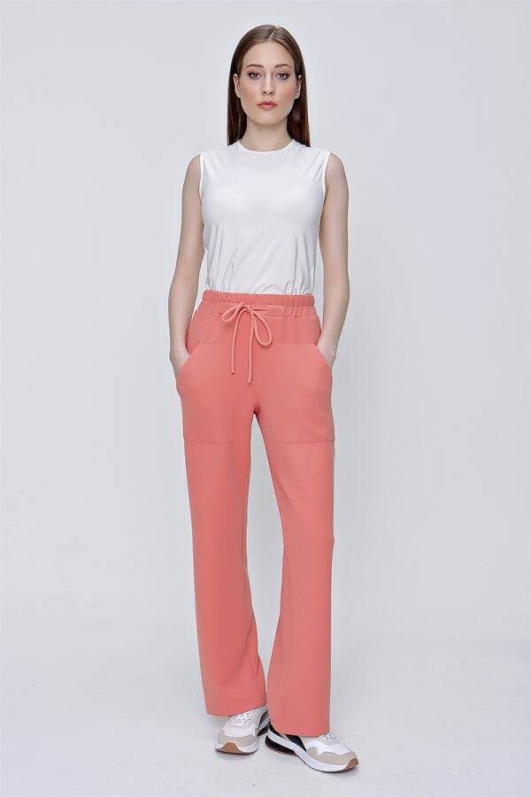 Turuncu Spor Örme Kumaş Beli Lastikli Pantolon - 2