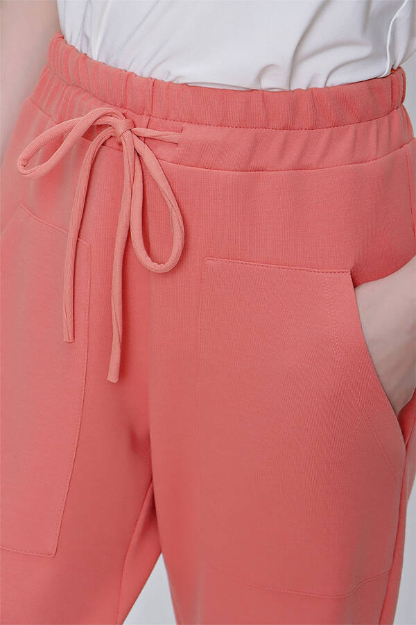 Turuncu Spor Örme Kumaş Beli Lastikli Pantolon - 5