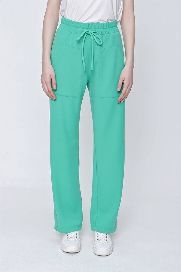 Yeşil Spor Örme Kumaş Beli Lastikli Pantolon - 3