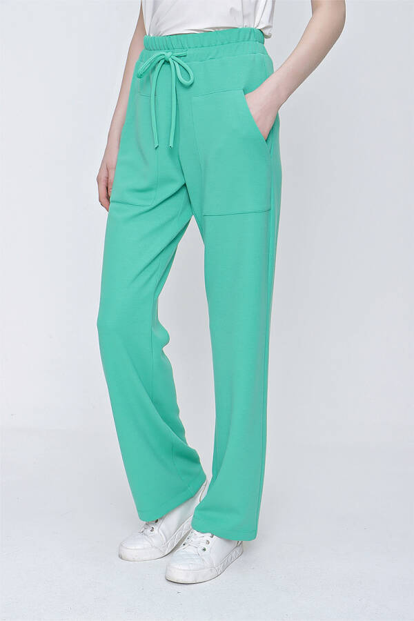 Yeşil Spor Örme Kumaş Beli Lastikli Pantolon - 4