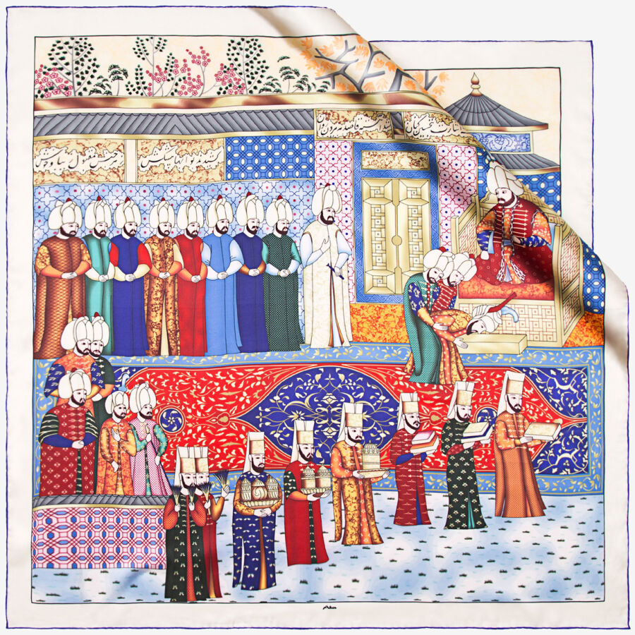 Renkli 90X90 Aker İpek Pano Eşarp - Aker (1)