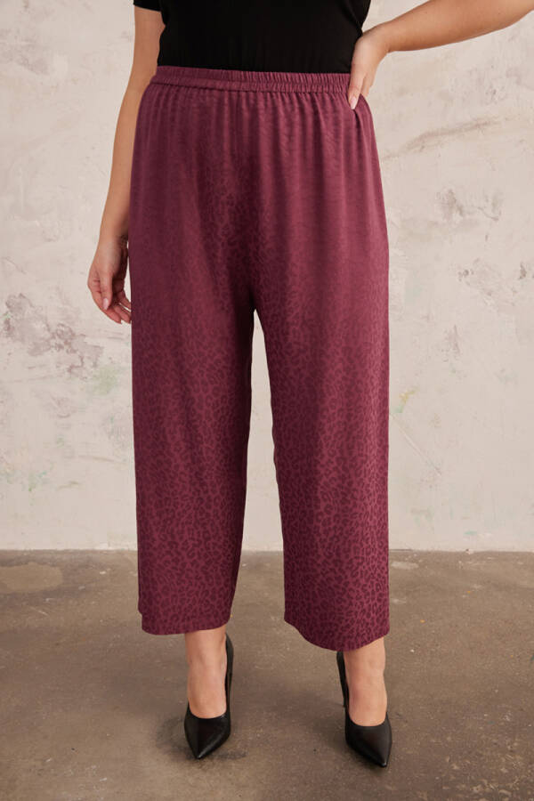 Mürdüm Jakarlı Leopar Rahat Kesim Pantolon - 3